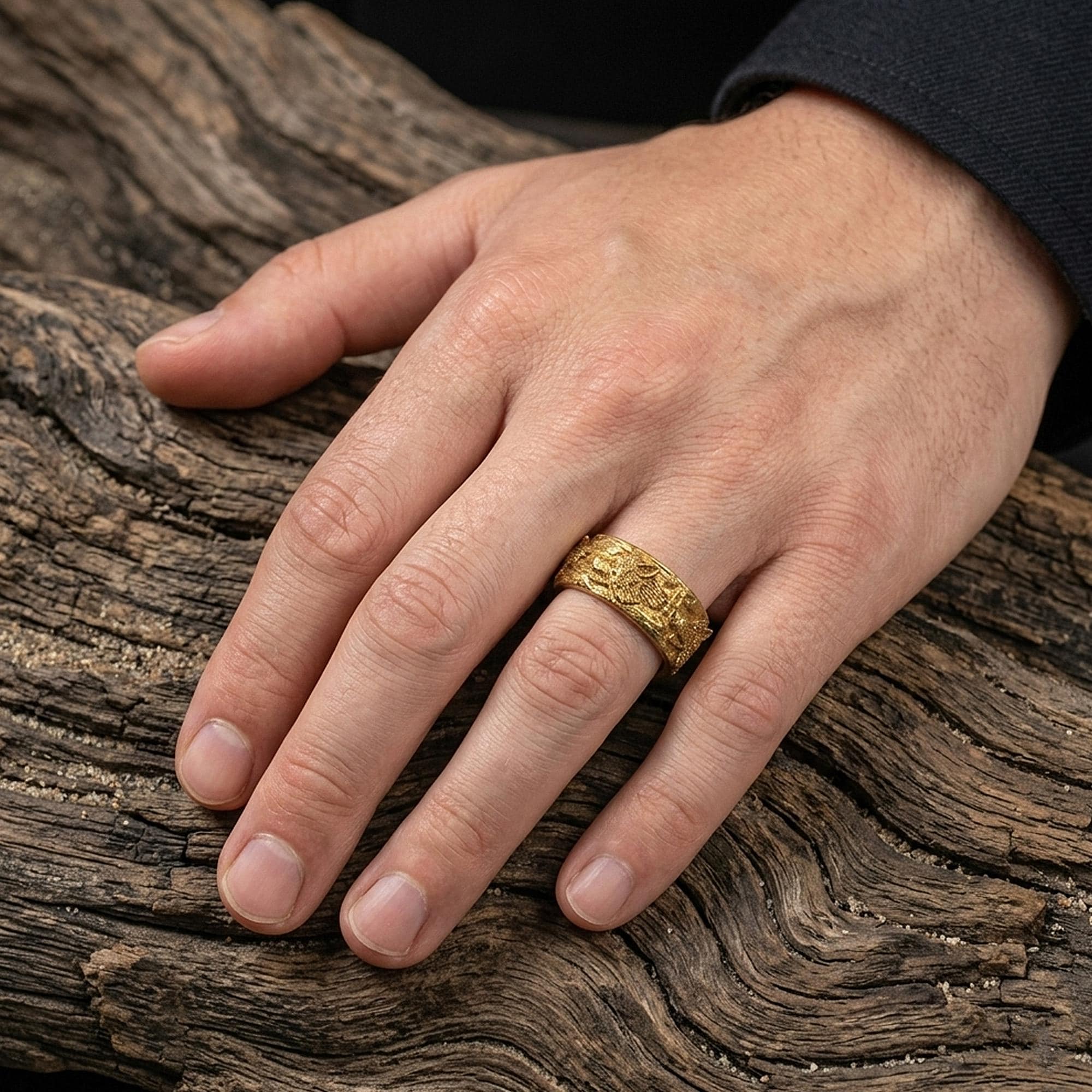 14K Solid Gold Wolf Band Ring for Men: Bold Nature-Inspired Gold Ring, Handmade Wolf Jewelry