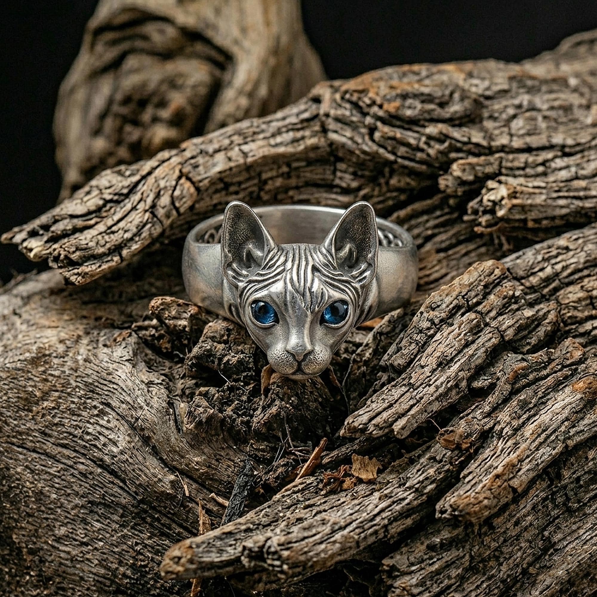 Sphynx cat ring, hairless cat inspired band, Egyptian style animal jewelry, and handcrafted statement ring designed for those who are drawn to elegance, uniqueness, and feline symbolism. This distinctive ring features a detailed Sphynx cat motif, capturing the graceful yet striking presence of this iconic breed, creating a look that feels refined, modern, and expressive.