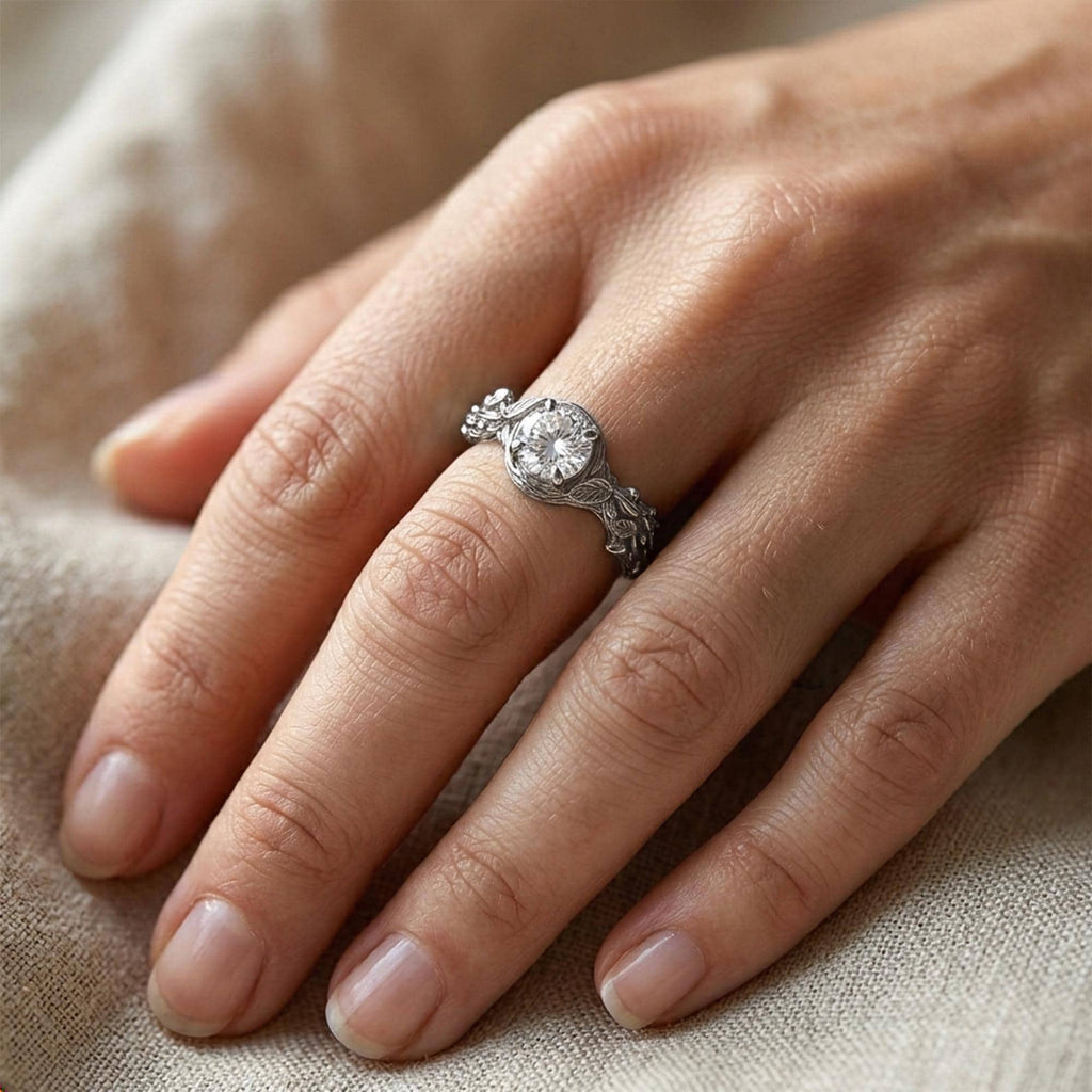 Silver Tree Branch Ring: Unusual Women's Branch Engagement Solitaire Ring, Nature Inspired Jewelry