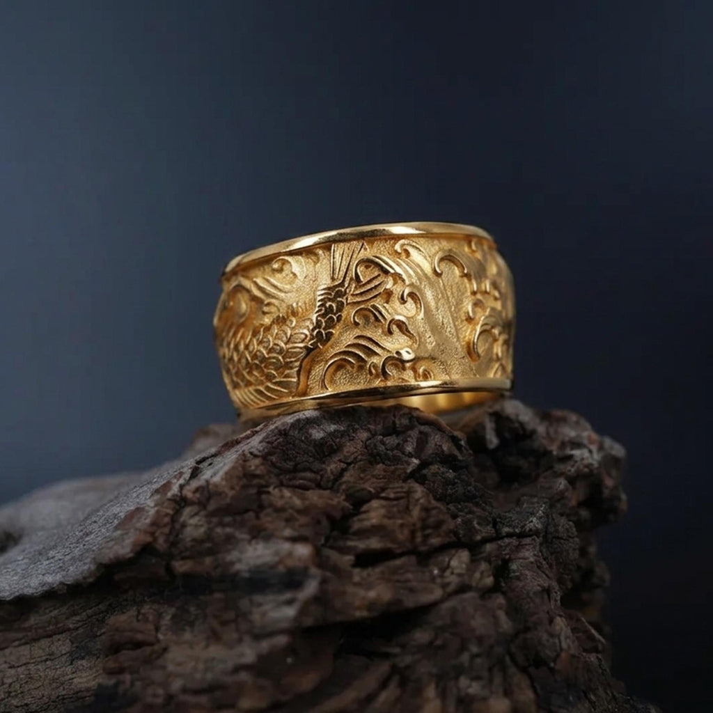 Handmade 925 Sterling Silver Koi Fish Band Ring: Japanese Statement Jewelry