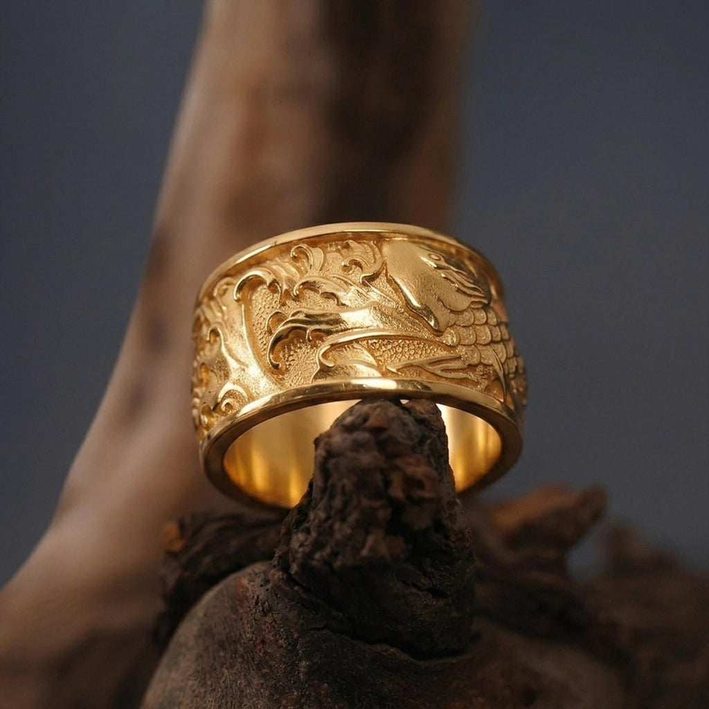 Handmade 925 Sterling Silver Koi Fish Band Ring: Japanese Statement Jewelry