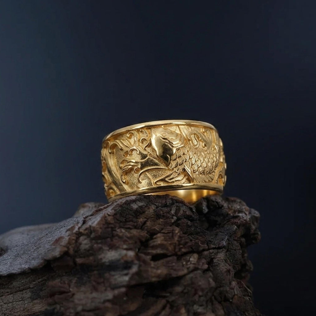 Handmade 925 Sterling Silver Koi Fish Band Ring: Japanese Statement Jewelry