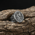 Gold Plated Virgin Mary Signet Ring: Catholic Devotional Faith Jewelry, Religious Ring