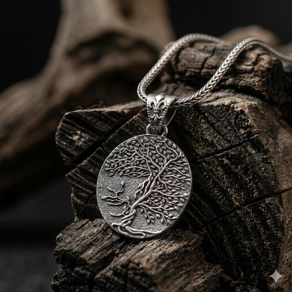 Oxidized Silver Tree of Life Necklace, Ancient Tree Pendant for Men, Nature Jewelry, Spiritual Forest Symbol Necklace, Tree of Life Gift