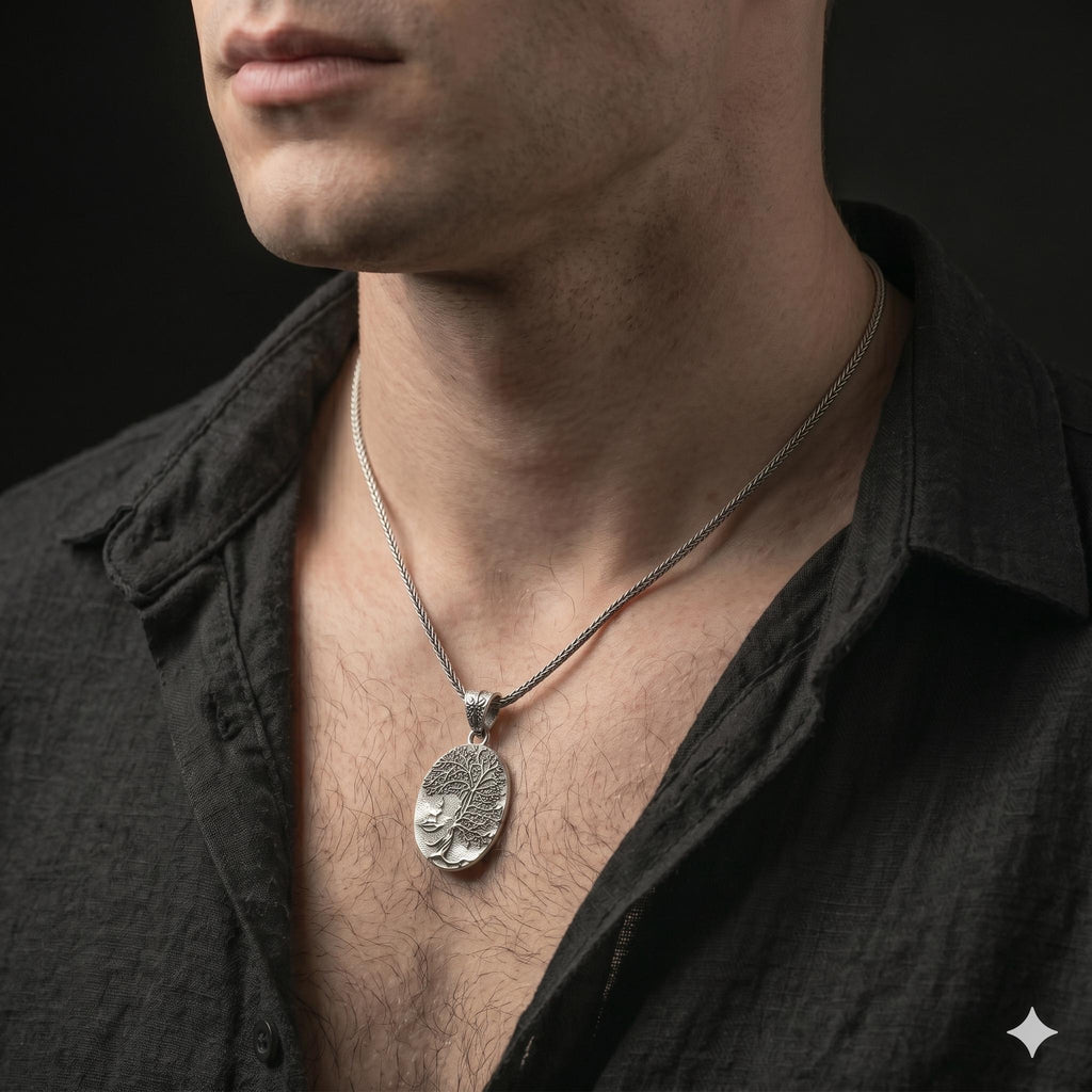 Oxidized Silver Tree of Life Necklace, Ancient Tree Pendant for Men, Nature Jewelry, Spiritual Forest Symbol Necklace, Tree of Life Gift