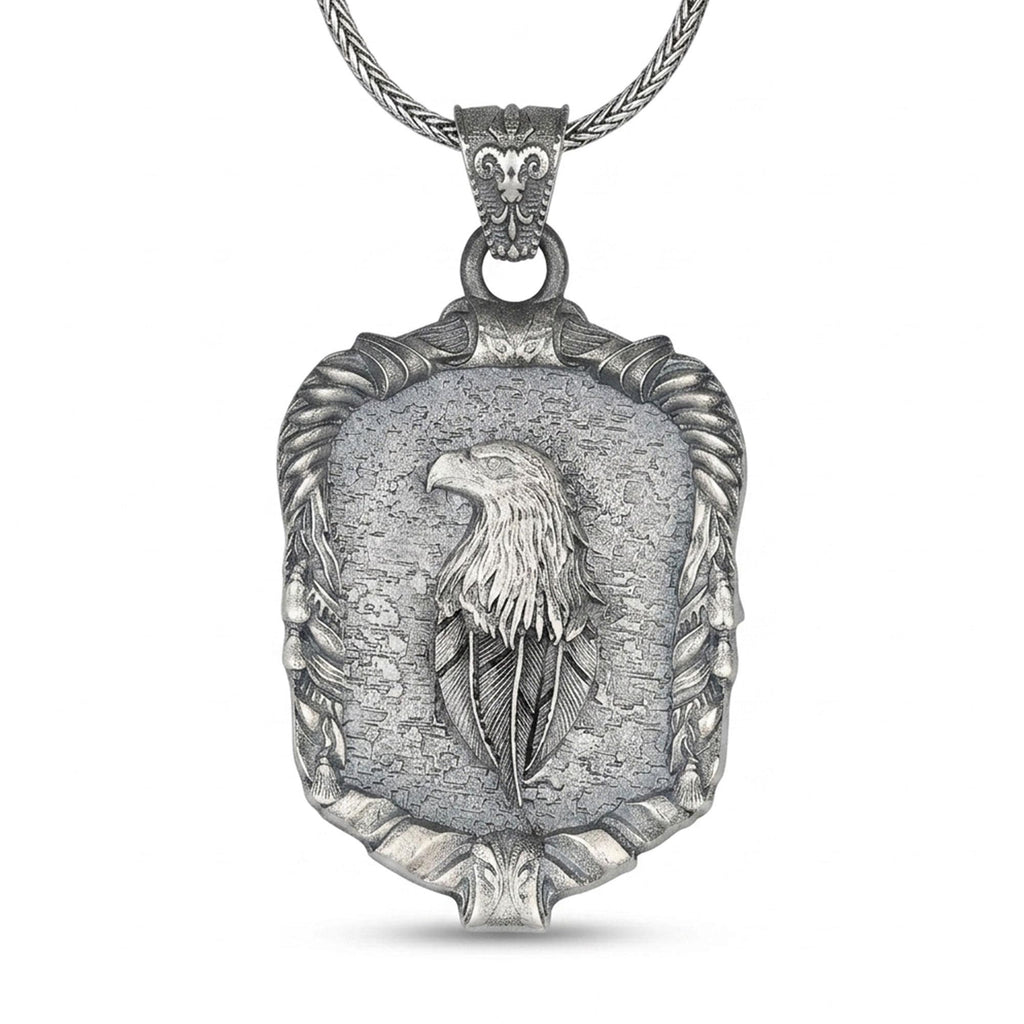 Handmade Sterling Silver Eagle Medallion Necklace, Gothic Pendant