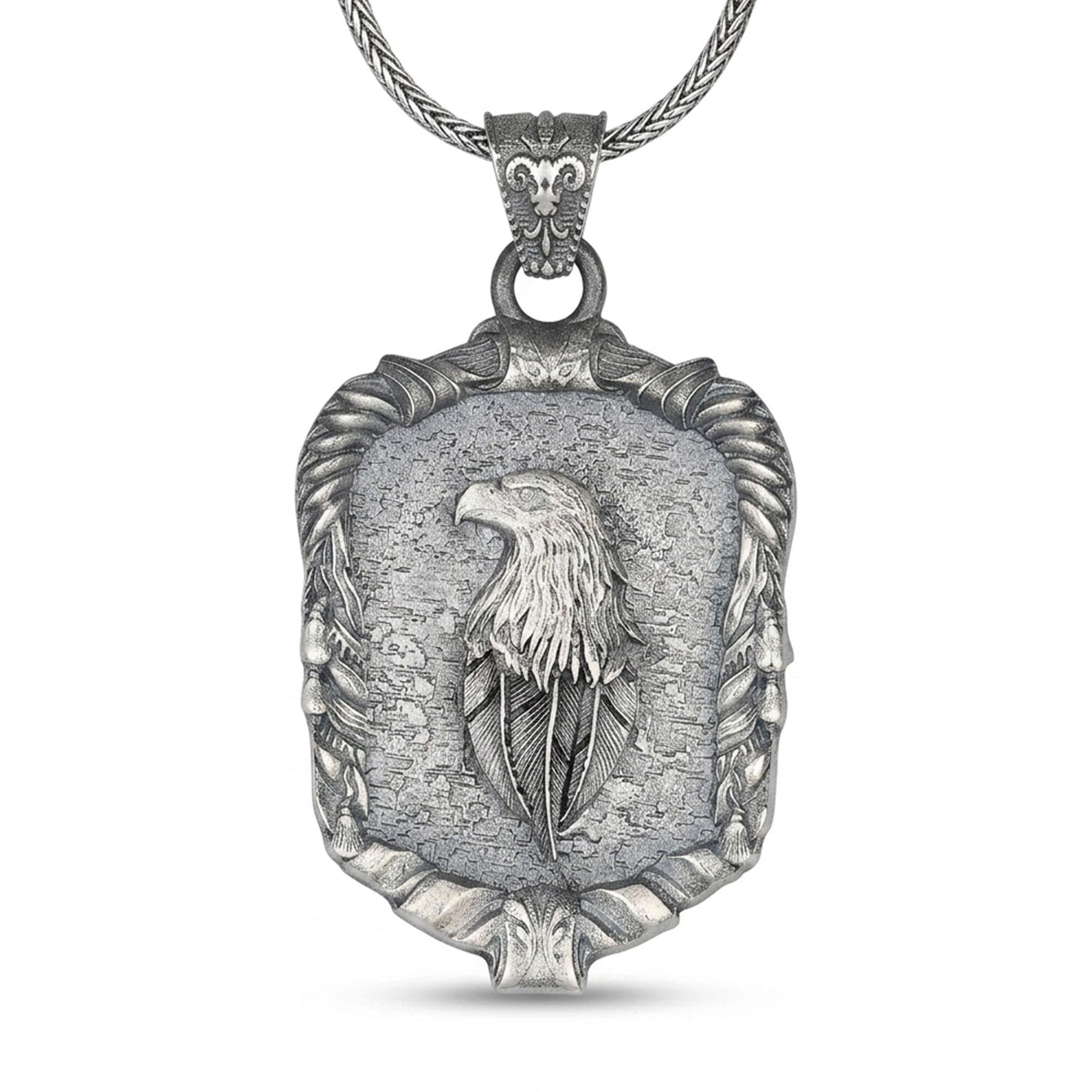 Handmade Sterling Silver Eagle Medallion Necklace, Gothic Pendant