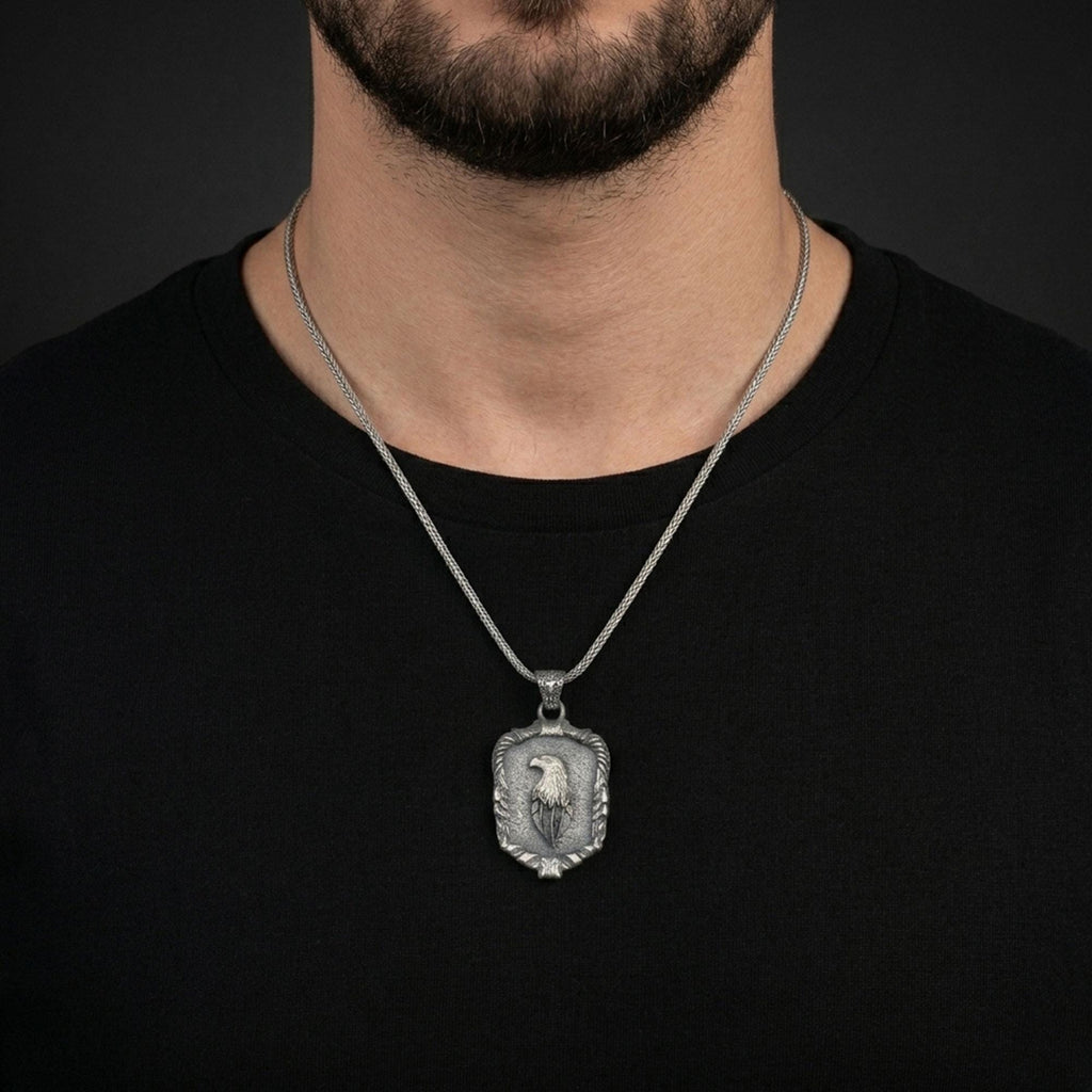 Handmade Sterling Silver Eagle Medallion Necklace, Gothic Pendant