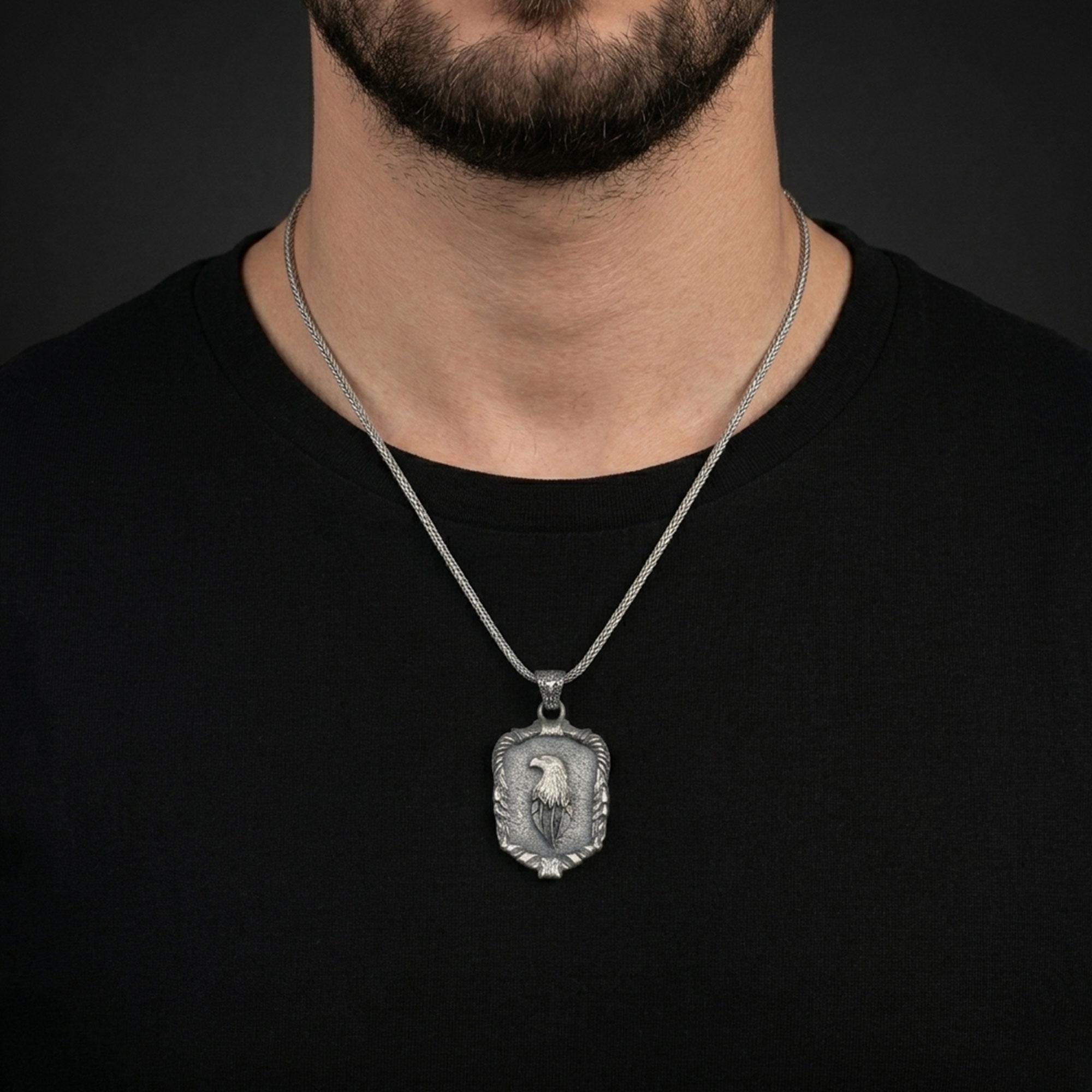 Handmade Sterling Silver Eagle Medallion Necklace, Gothic Pendant