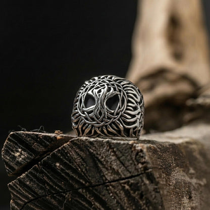 Men's Sterling Silver Tree of Life Signet Ring, Yggdrasil Spiritual Nature Jewelry