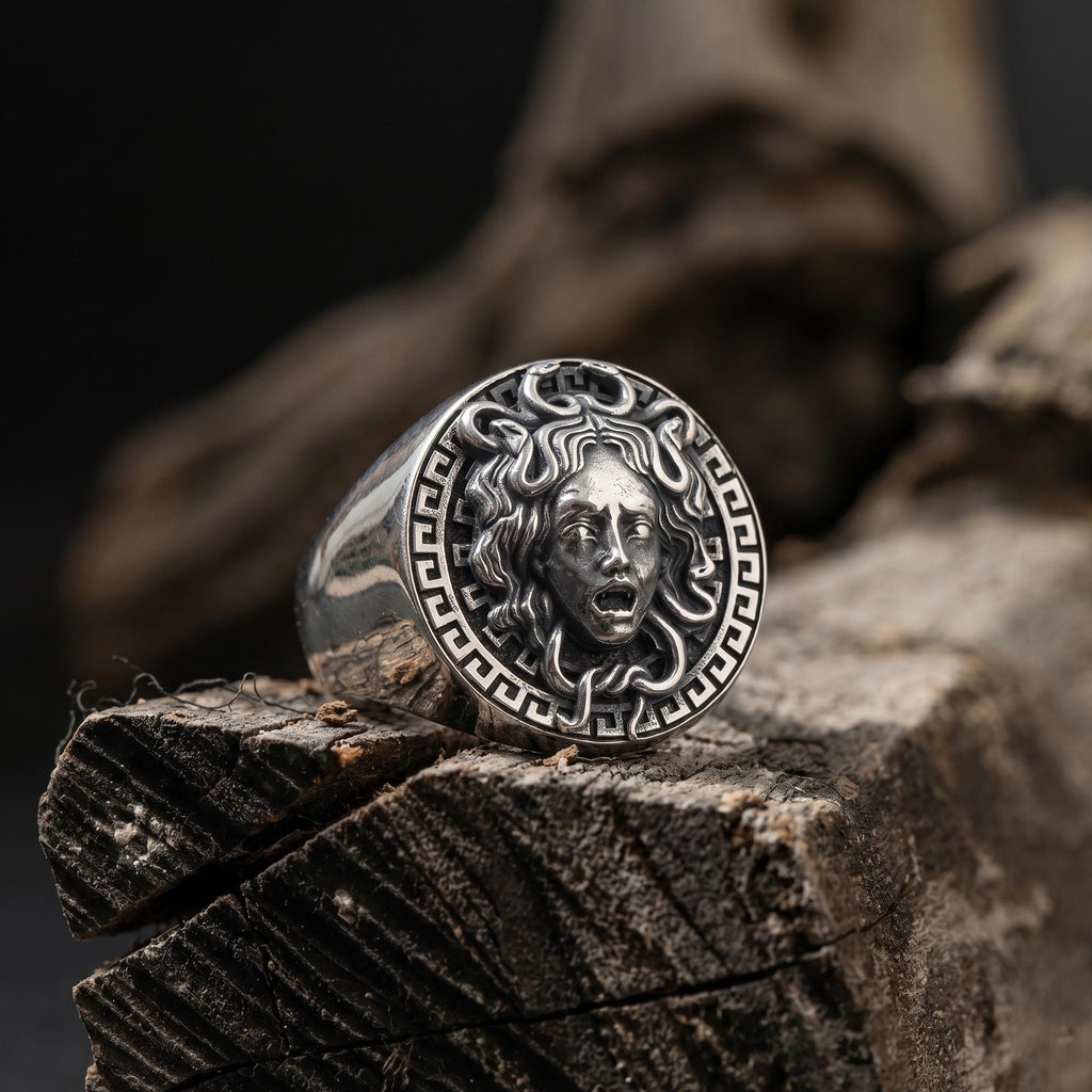 Medusa Signet Ring for Men, 925K Sterling Silver Greek Mythology Ring, Greek Goddess Ring, Gorgon Silver Ring, Gifts for Boyfriend