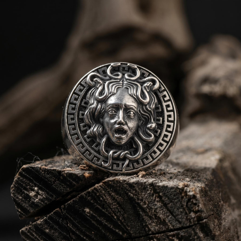 Medusa Signet Ring for Men, 925K Sterling Silver Greek Mythology Ring, Greek Goddess Ring, Gorgon Silver Ring, Gifts for Boyfriend