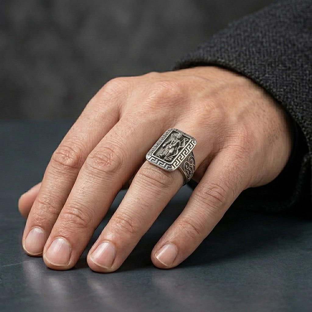 Silver Lord Rama Ring for Men, sterling silver Hindu jewelry, symbolic spiritual statement band, and handcrafted accessory designed for those who are inspired by faith, righteousness, and inner strength. This striking ring features a detailed depiction of Lord Rama, one of the most revered deities in Hindu tradition and the central hero of the Ramayana.