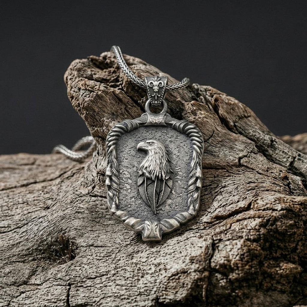 Handmade Sterling Silver Eagle Medallion Necklace, Gothic Pendant