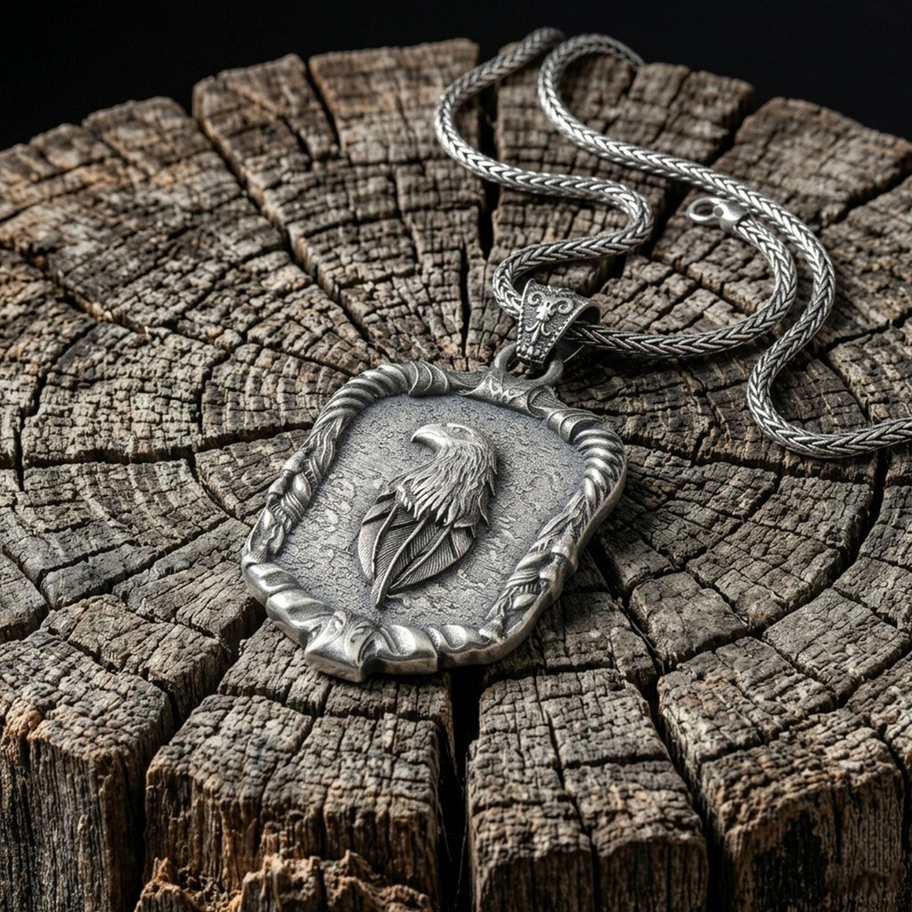 Handmade Sterling Silver Eagle Medallion Necklace, Gothic Pendant