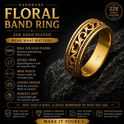 Sterling Silver Vintage Men's Band: Engraved Scrollwork Wedding Ring