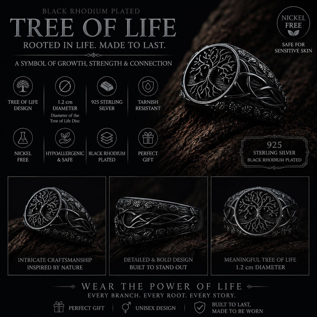 925K Sterling Silver Yggdrasil Ring: Norse Mythology Tree of Life Men & Women Band
