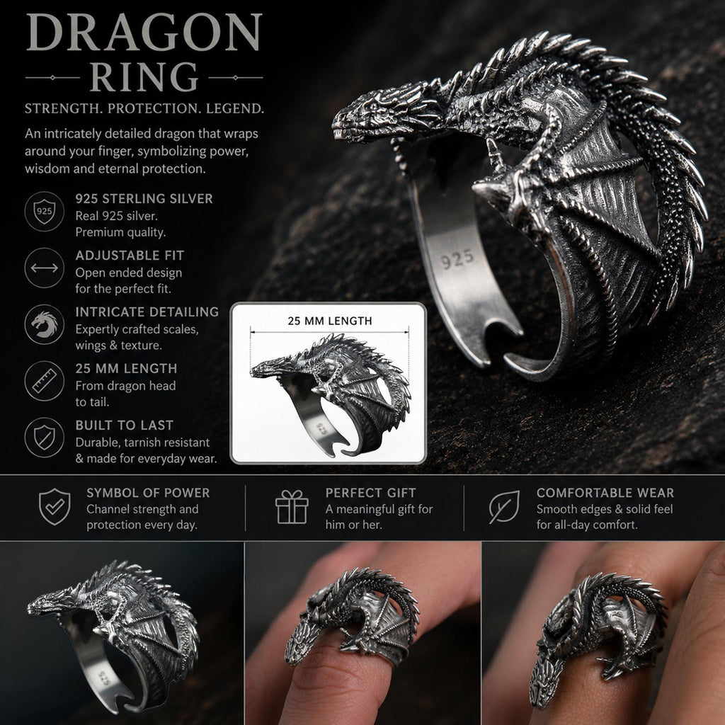 Gold Dragon Wrap Ring: Detailed Fantasy Mythology Statement Jewelry
