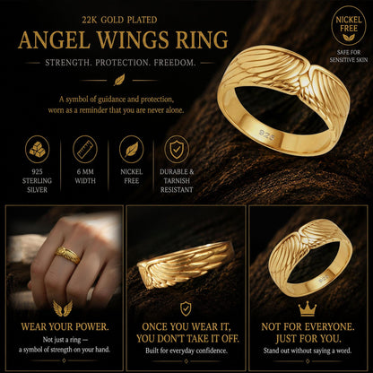 Sterling Silver Wings Band Ring: Symbolic Angelic Unisex Statement Jewelry