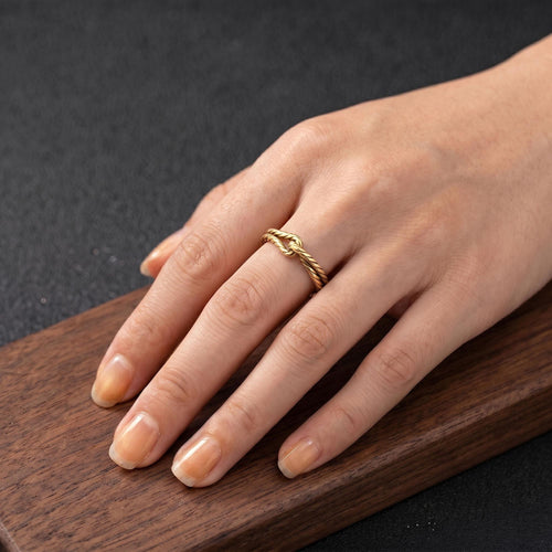 14K Solid Gold Knot Ring: Twisted Rope Wedding Band, Minimalist Stackable Jewelry