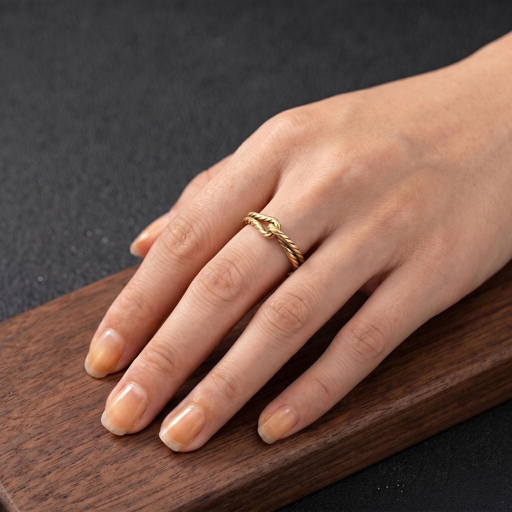 Gold Plated Twisted Rope Ring, Minimalist Nautical Design with Custom Sizes and Band Colors