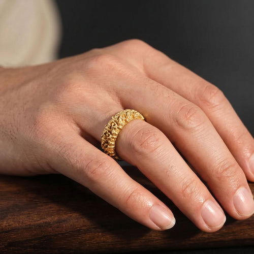14K Solid Gold Textured Wide Band Ring: Minimalist Gold Ring, Thick Gold Ring, Asymmetric Wedding Band