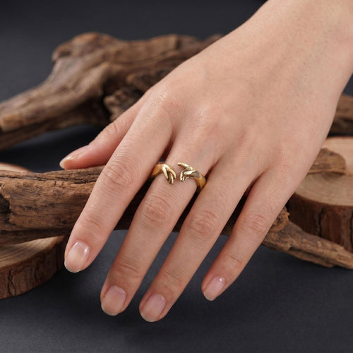 14K Solid Gold Hands Ring: Adjustable Creation of Adam Jewelry
