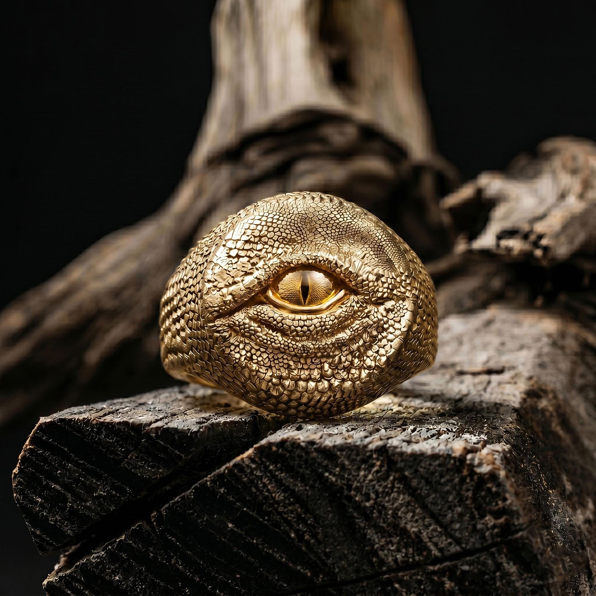 Sterling Silver Dragon Eye Ring: Mythical Creature Signet Men Ring