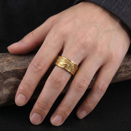 14K Solid Gold Shadoof Band Ring: Ancient Egyptian Stork Bird