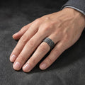Textured Wide Band Ring, Sterling Silver Rustic Wedding Band, Hammered Statement Ring for Men