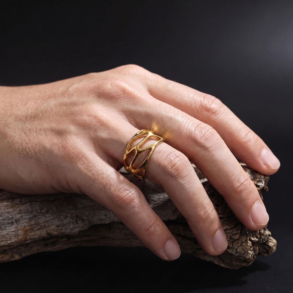 Perforated Wide Band Ring: Modern Minimalist Chunky Filigree  Band, Unique Mens Jewelry