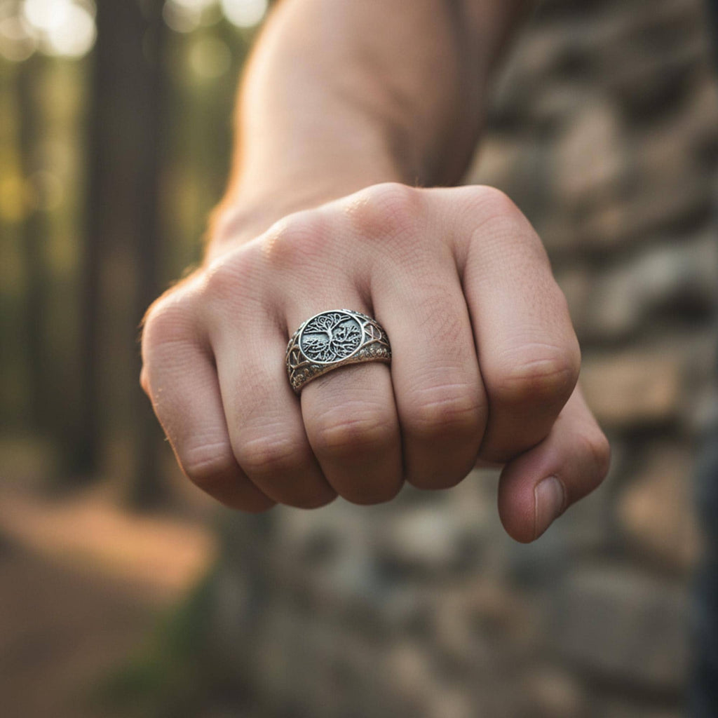 925K Sterling Silver Yggdrasil Ring: Norse Mythology Tree of Life Men & Women Band