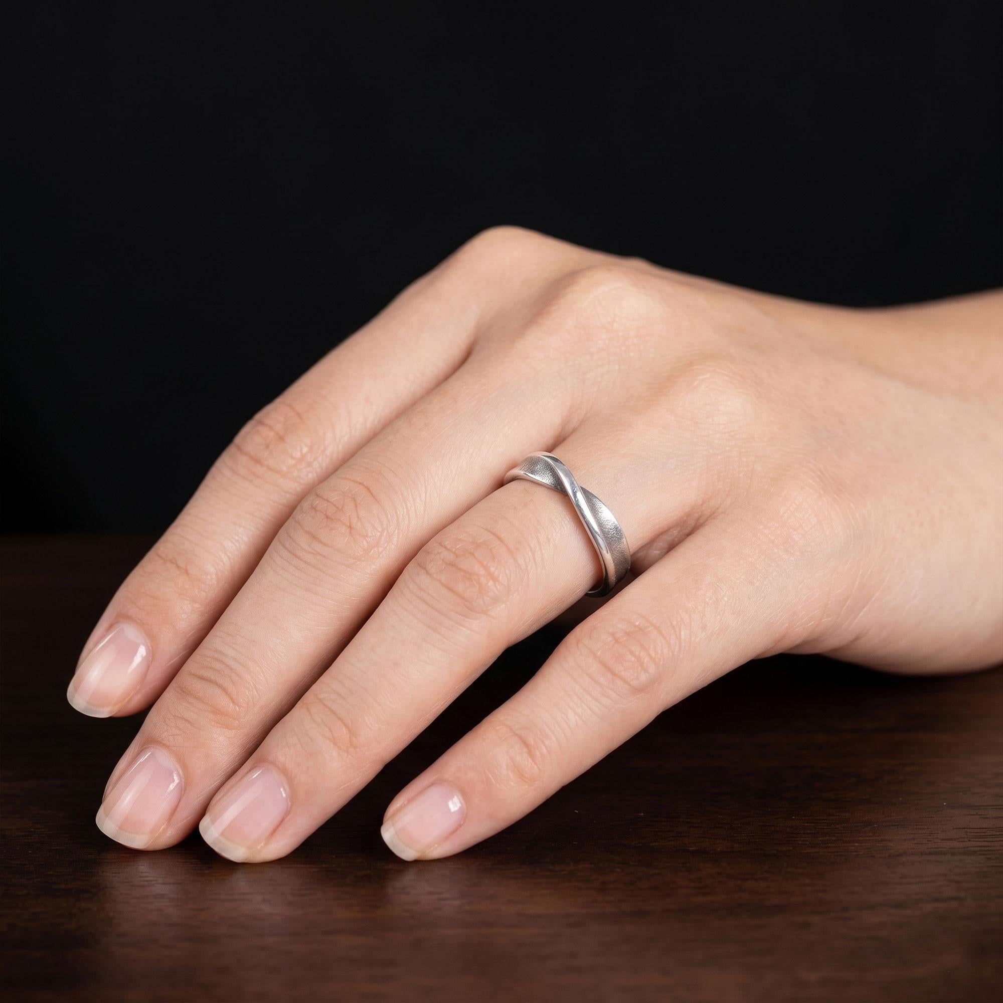 Rhodium Plated Infinity Twist Ring: Mobius Wedding Band, Handmade Promise Ring for Him