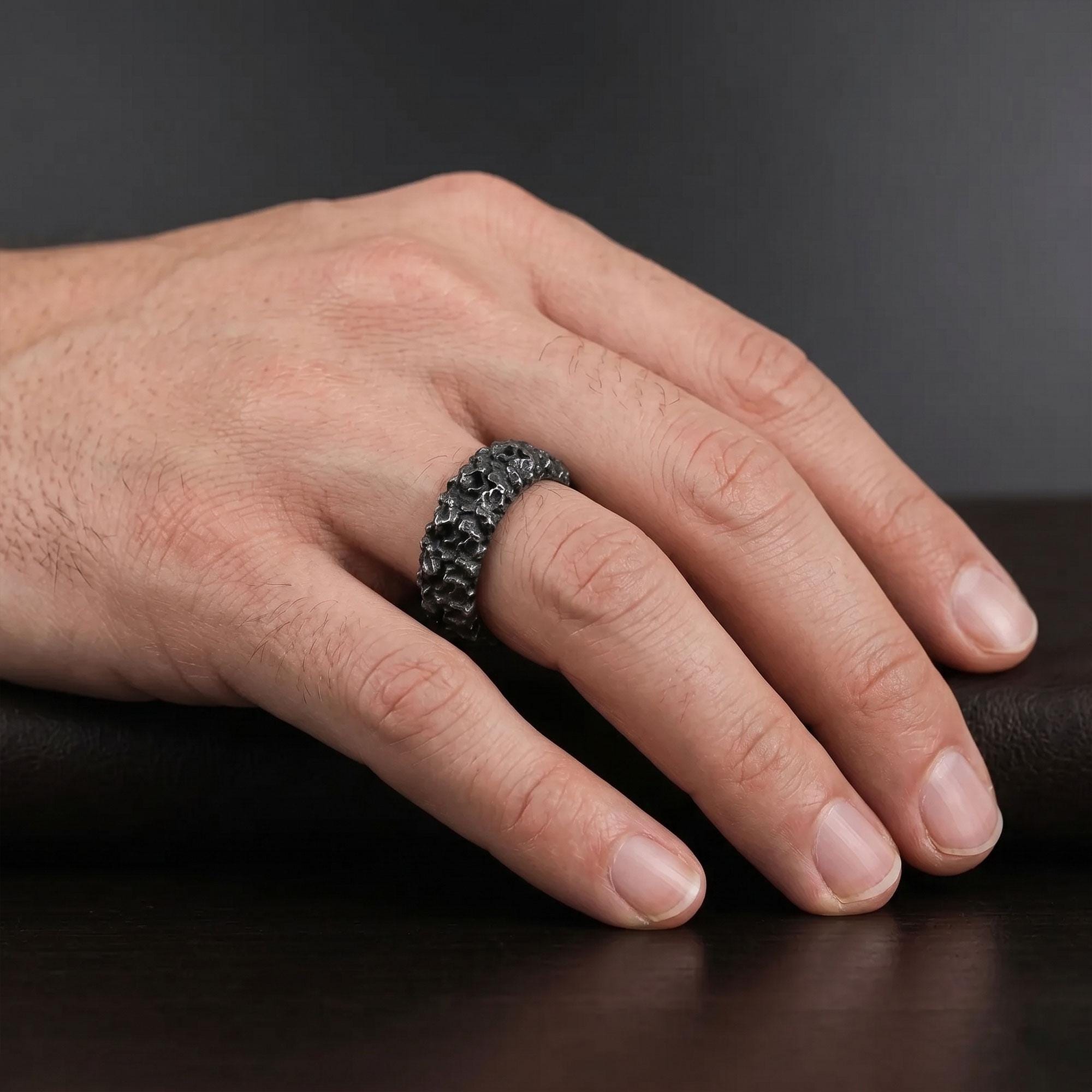 Silver Asymmetric Textured Band Ring: Cool Design Wedding Band, Unique Silver Jewelry