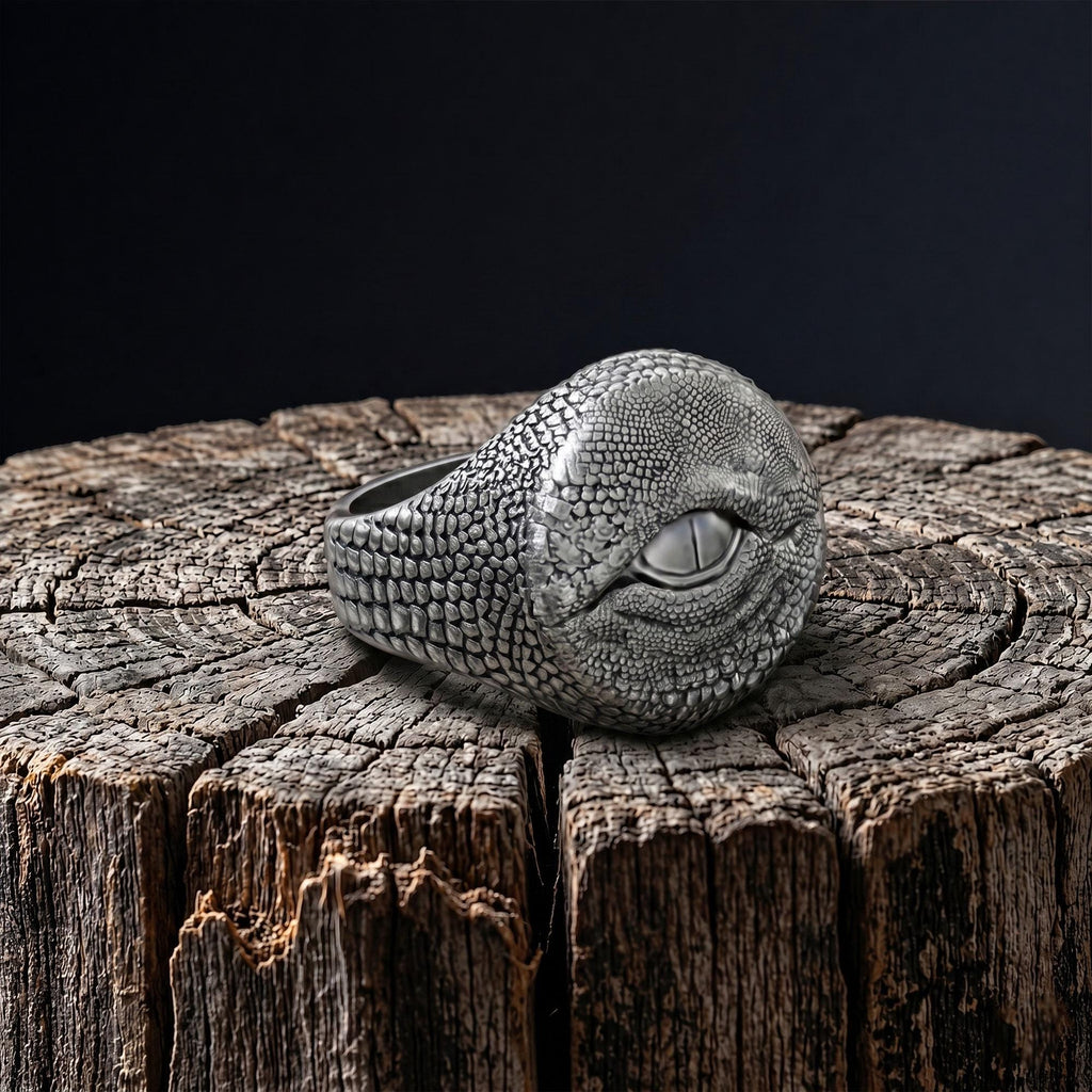 Sterling Silver Dragon Eye Ring: Mythical Creature Signet Men Ring