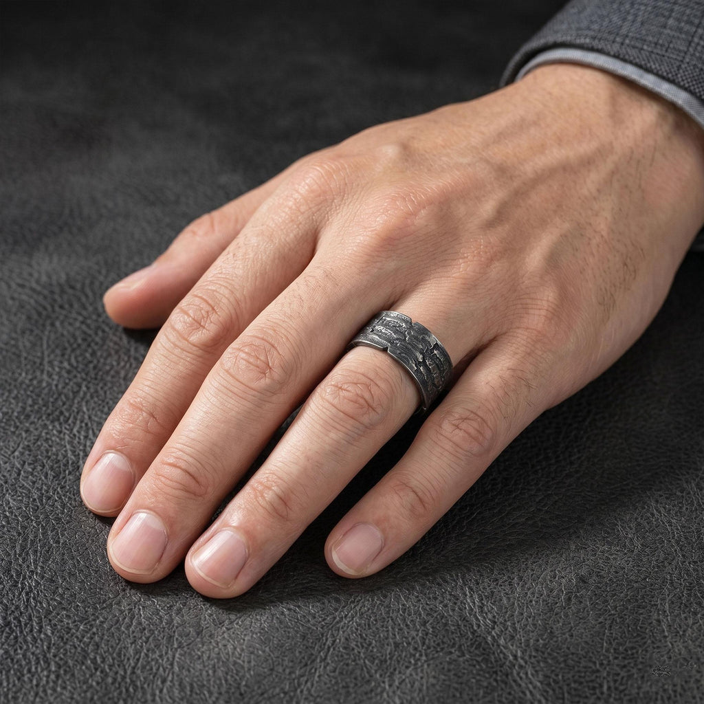Handmade Textured Wide Band Ring: Sterling Silver Statement Wedding Band