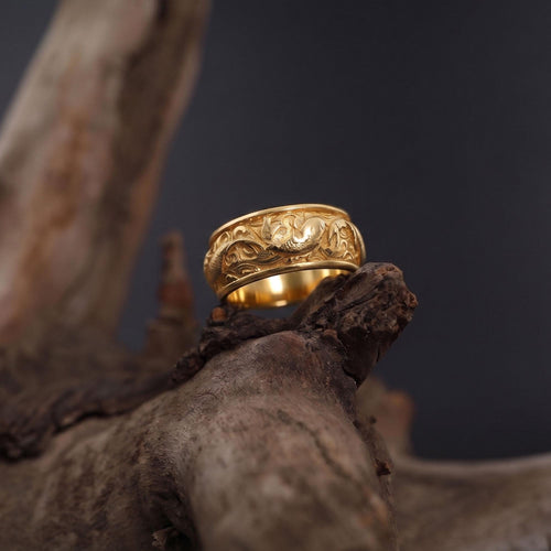 14K Solid Gold Koi Carp Ring: Japanese Fish Band, Men's Statement Jewelry