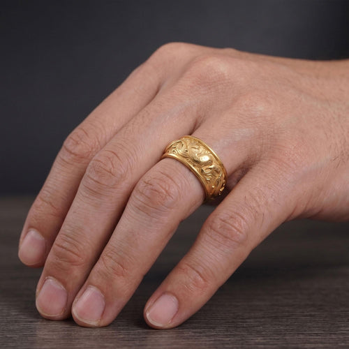 14K Solid Gold Koi Carp Ring: Japanese Fish Band, Men's Statement Jewelry