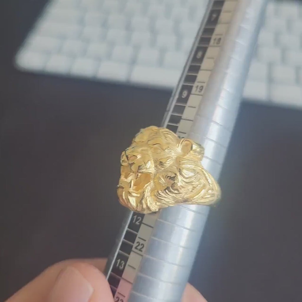 Gold Plated Tiger Ring: Tiger Statement Ring, Fierce Animal Head Bold Jewelry