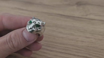 Handmade Sterling Silver Panther Ring: 3D Leopard Ring, Wild Animal Jewelry