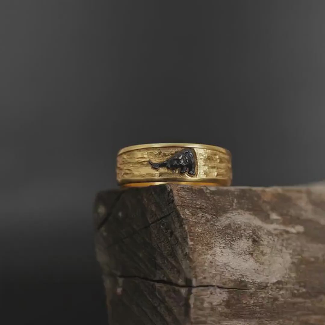 Engraved Tiger Band Ring, Gold Wildlife Wedding Band, Mens Animal Statement Jewelry
