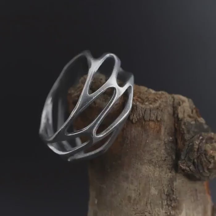 Perforated Wide Band Ring: Modern Minimalist Chunky Filigree  Band, Unique Mens Jewelry