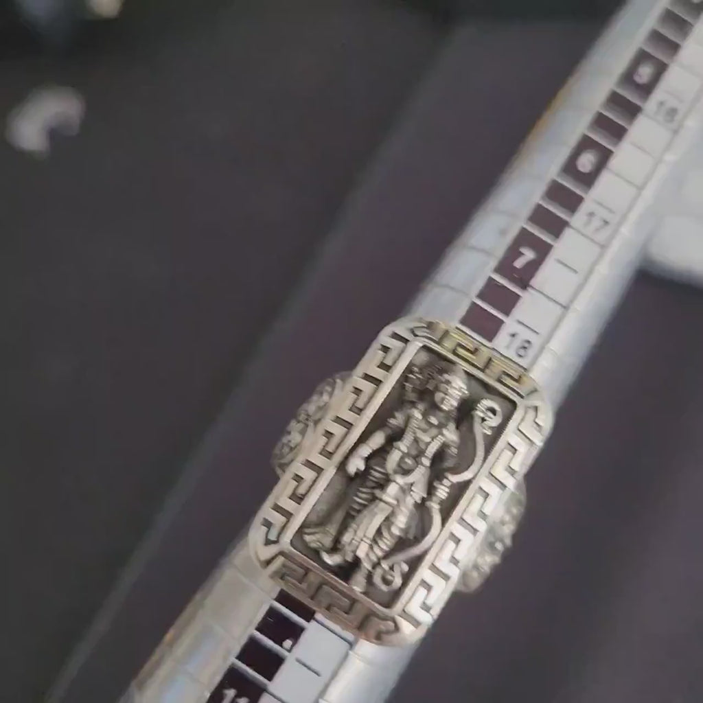 Sterling Silver Lord Rama Ring for Men: Hindu God Greek Key Border Ring, Mythological Jewelry