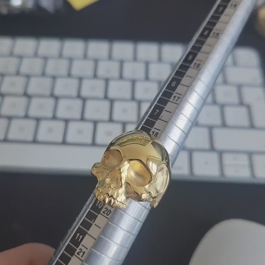 14K Solid Gold Skull Ring: Handmade Gothic Statement Jewelry