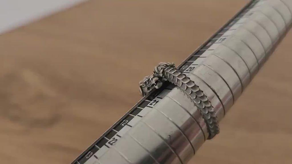 Chinese Dragon Head Ring: 925K Sterling Silver Adjustable Band for Men, Handmade Mystical Jewelry