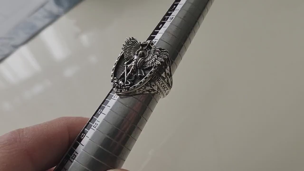 Saint Michael Archangel Ring, Oxidized Sterling Silver, Christian Men's Jewelry