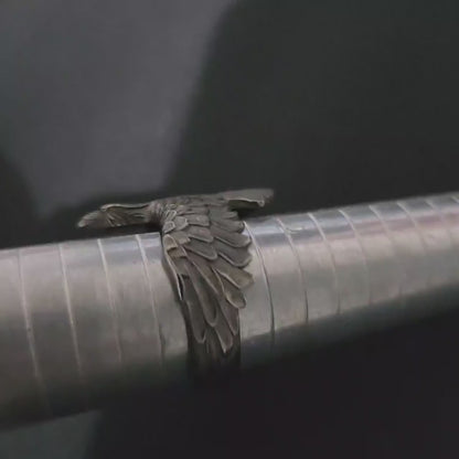Sterling Silver Raven Ring: Gothic Norse Mythology Bird Jewelry