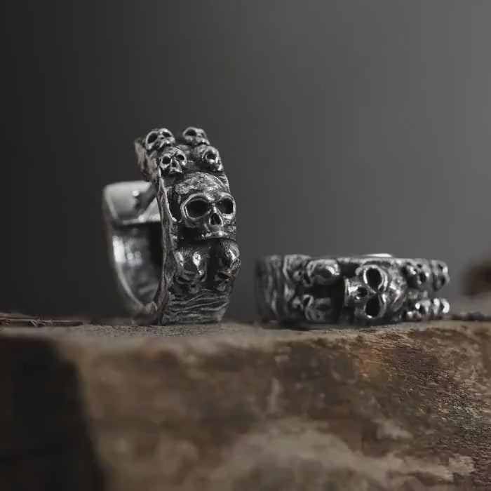 Sterling Silver Skull Hoop Earrings, Gothic Punk Jewelry, Dangle Skull Earrings, Men’s Skull Jewelry