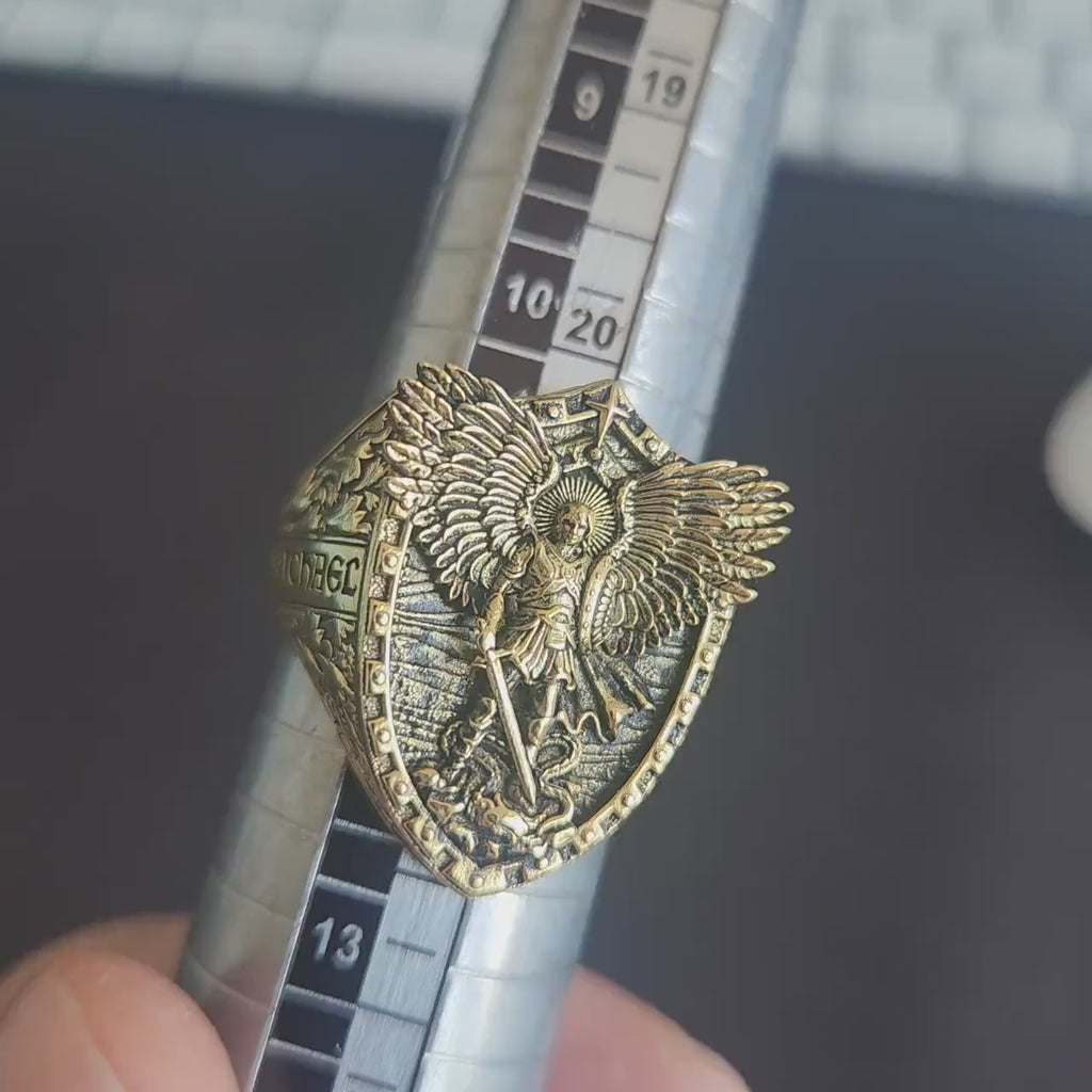 925 Sterling Silver Saint Michael Ring: Archangel Protection Ring for Men, Catholic Defender Ring