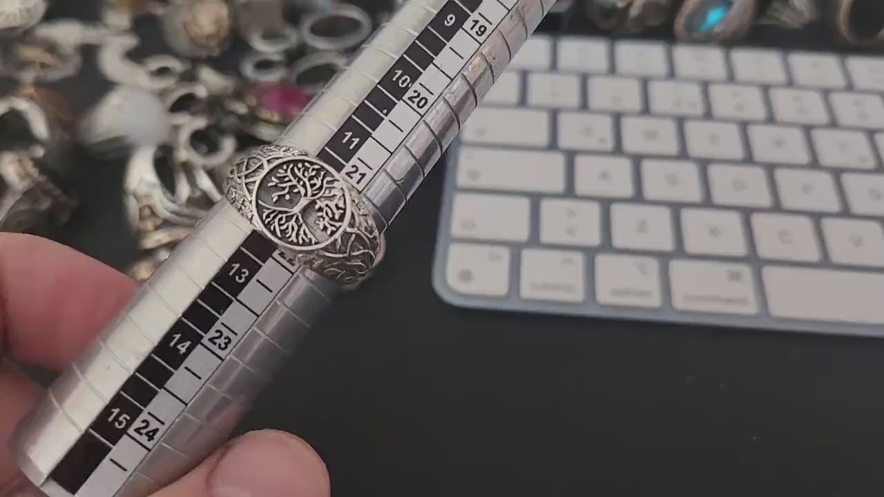 Mens Yggdrasil Ring: Sterling Silver Tree of Life Norse Band, Celtic Symbolism
